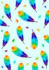 Stof per meter Vlinders Feather vogel naadloze patroon abstracte achtergrond. Vintage kaart voor stofontwerp. Kleurrijk vectorillustratiebehang, papieren ontwerpset collectie bladwijzeromslag