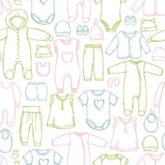 Baby clothing on white background.  Vector  seamless pattern