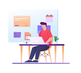 man work on desk schedule illustration