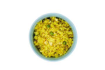 Homemade Chinese fried rice with vegetables and fried eggs