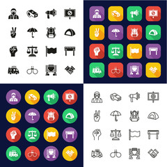 Peaceful Demonstration Icons All in One Icons -Black & White-Color Flat Design-Thin Line- Set