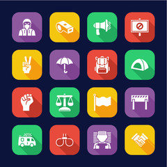 Peaceful Demonstration Icons Flat Design Set