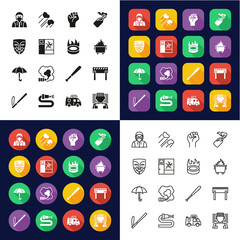 Violent Demonstration Icons All in One Icons -Black & White-Color Flat Design-Thin Line- Set