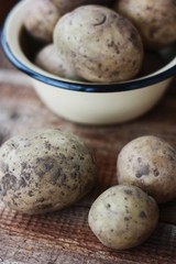 Fresh potatoes in a bowl on the table