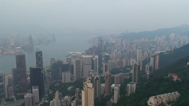 Aerial view sunset at Victoria Harbor of Hong Kong 