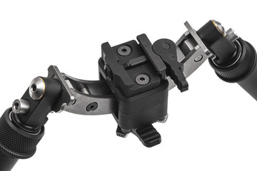 Bipod for sniper rifle isolate on a white background. Emphasis for weapons. Mounts for convenient...