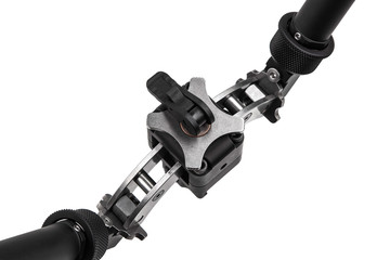 Bipod for sniper rifle isolate on a white background. Emphasis for weapons. Mounts for convenient and accurate shooting.