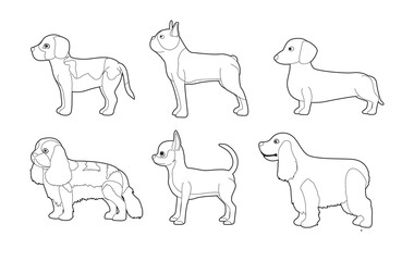 Small Dogs Side View Cartoon Vector Coloring Book Set 1