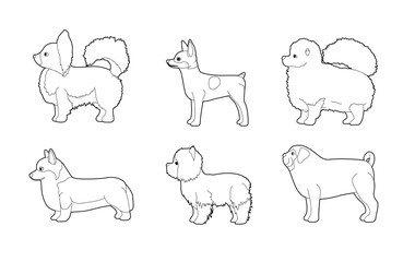 Small Dogs Side View Cartoon Vector Coloring Book Set 2