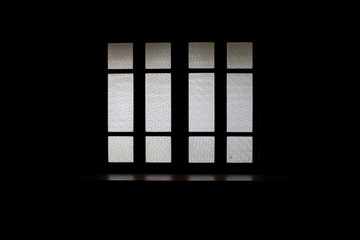silhouette glass window black and white background