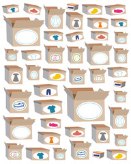 Vector illustration of a box pattern with things for donation.