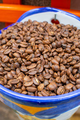 Fototapeta premium Roasted decaf coffee beans without caffeine