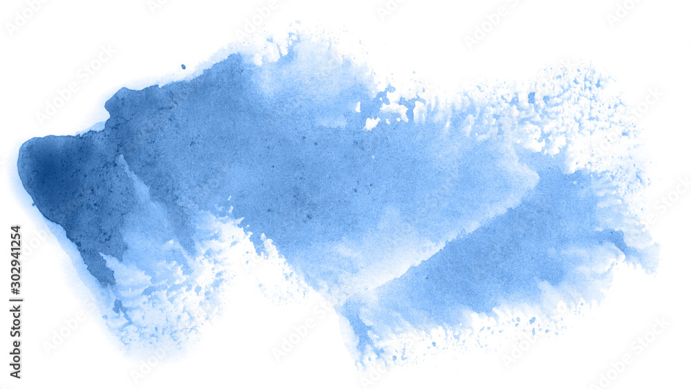 Wall mural Abstract watercolor background hand-drawn on paper. Volumetric smoke elements. Blue color. For design, web, card, text, decoration, surfaces. - Wall murals
