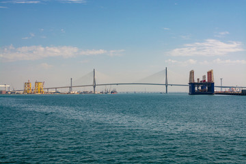 Transportanion in Spain, bridge across Bay of Cadiz, linking Cadiz with Puerto Real in mainland Spain