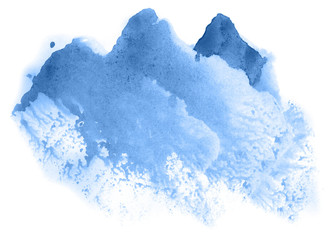 Abstract watercolor background hand-drawn on paper. Volumetric smoke elements. Blue color. For design, web, card, text, decoration, surfaces.