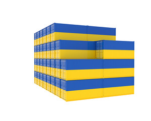 3D Illustration of Cargo Container with Ukraine Flag on white background. Delivery, transportation, shipping freight transportation. 3d illustration.