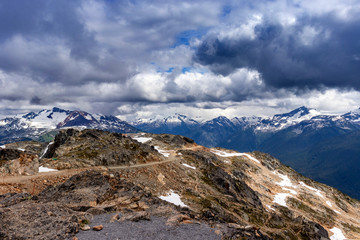 Obraz premium Tiny humans before mighty mountains, BC, Canada