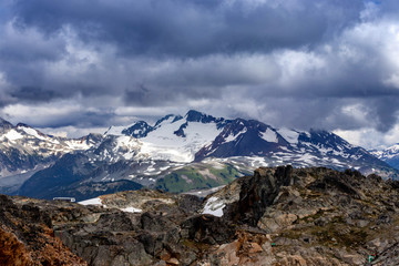 Up close with the snow capped peaks of Whistler mountains, BC, Canada