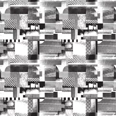 Behang Grijs Retro grunge geometrische vector naadloze patroon.