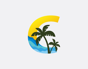 Fototapeta na wymiar Palm Beach C Letter Logo. 