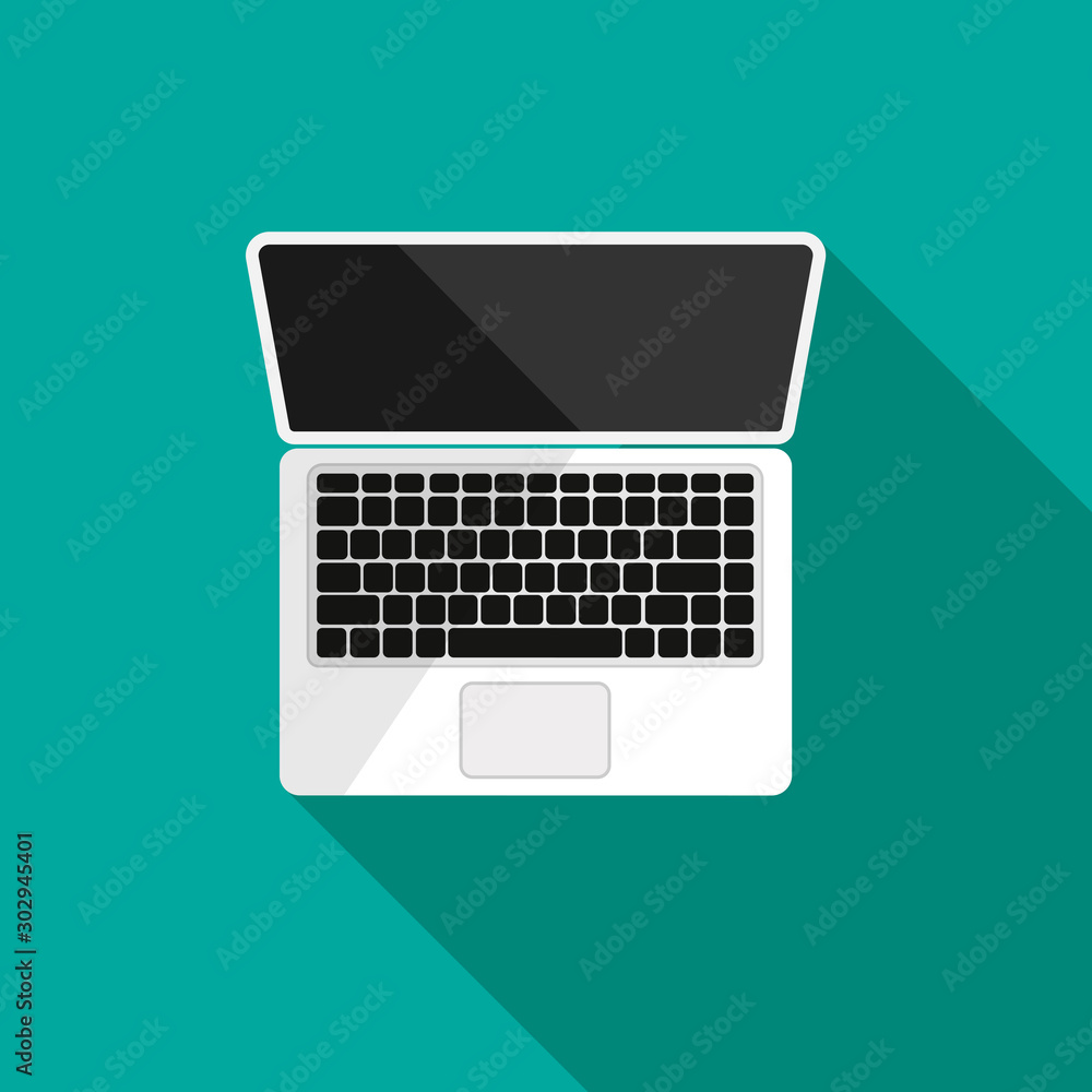 Aufkleber flat laptop icon top view. empty or blank display screen. computer mock-up isolated on green backgro