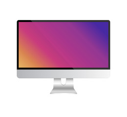 Realistic computer monitor. Gradient display screen. Computer mock-up isolated on transparent background. Equipment for office. Vector illustration.