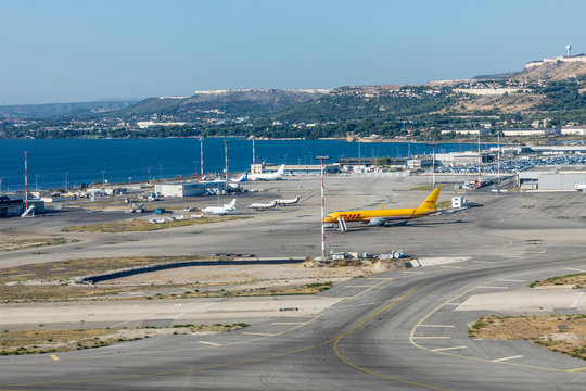 DLH aircraft taxiing at Marseille airport in Marignane