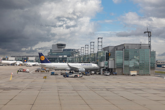aircrafts at terminal 1 in Frankfurt Rhein-Main airport