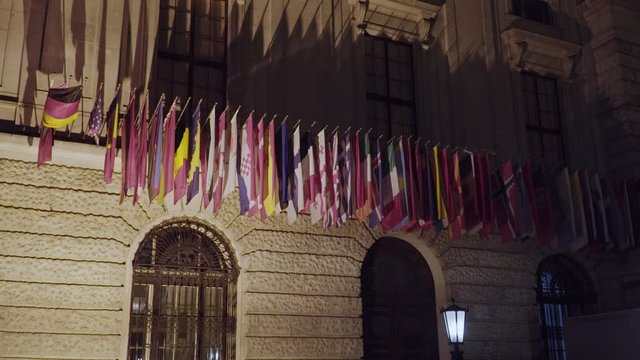 Flags of the OSCE participating States on the headquarters building in Vienna