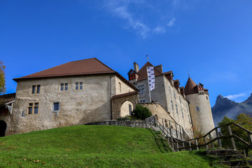 Fototapeta na wymiar The Gruyeres Castle on the top hill is the most view at fribourg,switzerland
