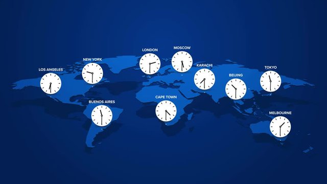 world map with major big cities and their current time business concept of time zones on planet earth