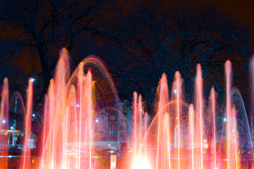 The colorful of fountain at night