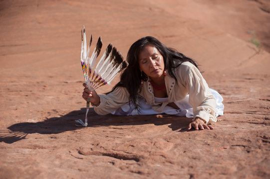 Modern Traditional Navajo Woman In New Mexico. 