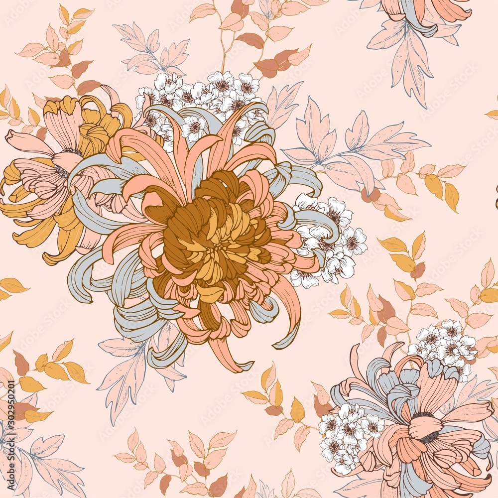 Poster floral pattern with chrysanthemums. seamless vector background for surface design