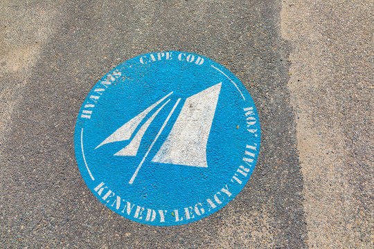 sign for Hyannis Kennedy legacy trail in Barnstable, USA.  In 1961 kennedy signed the Cap Cod national seashore act