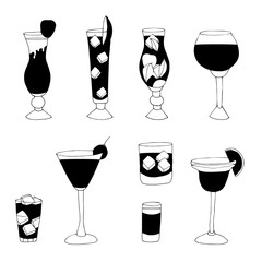 Hand drawn cocktails collection. Vector sketch bar illustration.