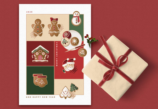 Greeting Card Layout with Christmas Illustrations