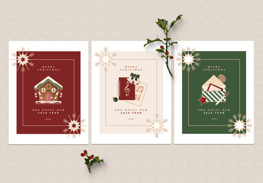 Greeting Card Layout Set with Christmas Illustrations