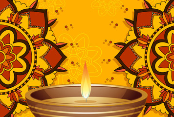 Candle light on mandala background