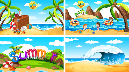 Fototapeta na wymiar Four background scenes with summer on the beach