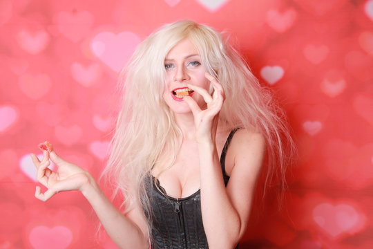 pretty blonde girl having fun and ready to go to a party
