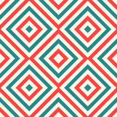 Abstract checkered geometric seamless pattern with rhombuses. Striped square mosaic, tile background, wrapping paper. Vector illustration.     