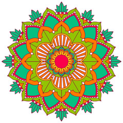 Mandala pattern design in green and orange