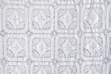 White crochet tablecloth close up