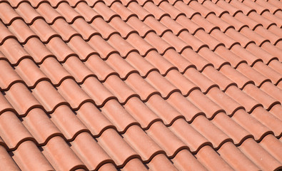 New roof with ceramic tiles close up