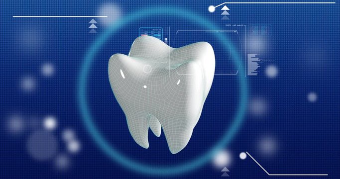Dental scientific 3d tooth with innovative technology of laser dentistry and stomatology used for polygonal oral dental medical care business.