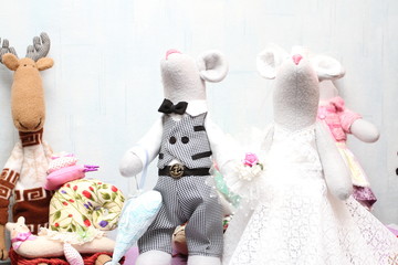 Soft toys mice in wedding suits. Wedding toys