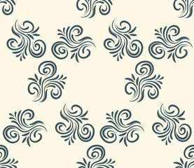 Abstract curly seamless pattern with swirls. Hexagonal ornament. Floral background. Vector illustration. 