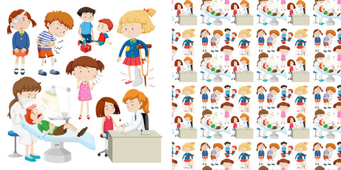 Seamless background design with kids in hospital