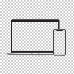 Realistically laptop and smartphone moackup screen and background png   isolated on background.